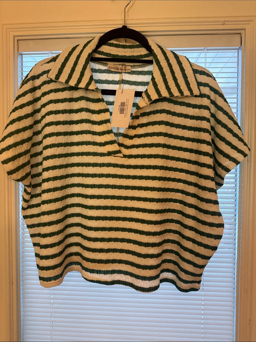 Zenana Outfitters Green and White Striped Short Sleeve Top